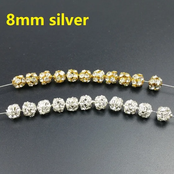 8mm silver 20pcs 20 шт./лот, 6 мм/8 мм/10 мм, золото/серебро, круглые бусины для диско-шара, стразы, хрустальные бусины для самостоятельного изготовления ювелирных изделий - Цвет: 8mm silver 20pcs