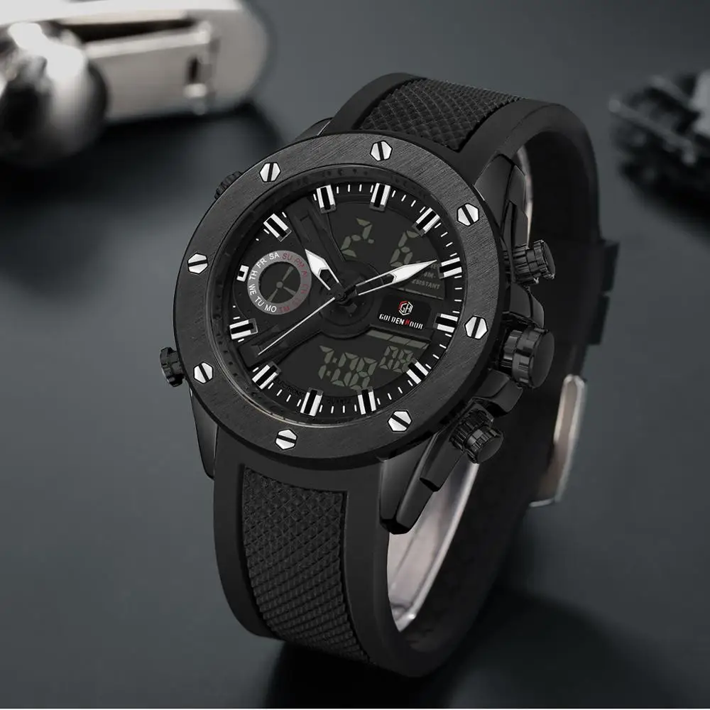 Мужские часы Reloj Hombre GOLDENHOUR Erkek Kol Saati автоматические кварцевые спортивные цифровые