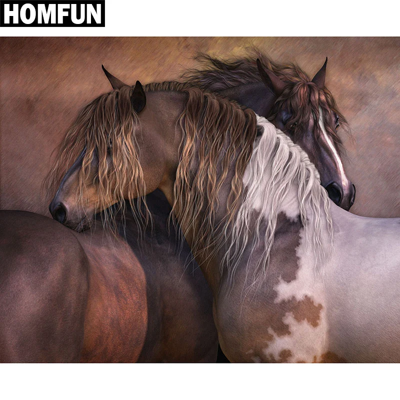 

Алмазная 5D Вышивка HOMFUN «лошади», картина «сделай сам» с полными квадратными/круглыми стразами, вышивка крестиком, домашний декор, подарок