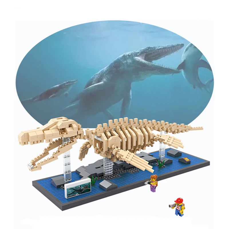 LOZ 9024 Юрского периода Mosasaurus Fossil скелет динозавра 3D модель DIY Nano Конструкторы