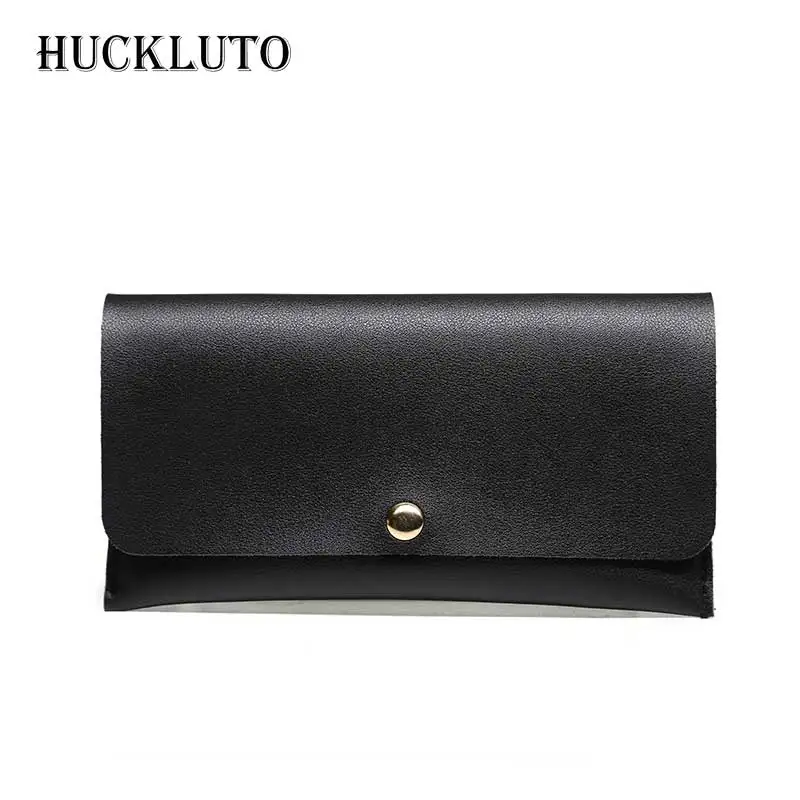 Женский кошелек-клатч HuckLuto розовый черный кожаный бумажник с отделением для карт