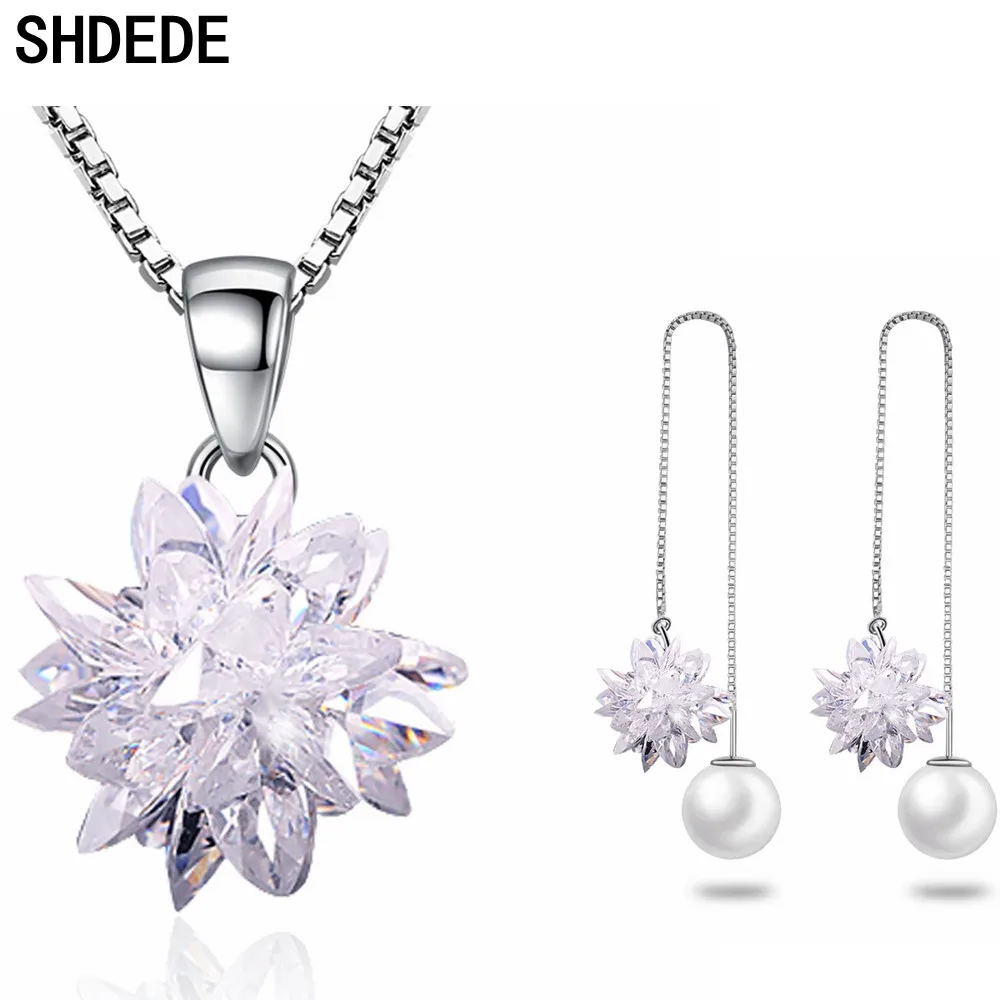 Женские Ювелирные наборы SHDEDE Ice Snow Flower кулоны серьги с кубическим цирконием