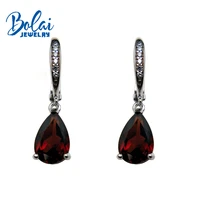 bolaijewelry100 natural garnet gemstone pear 69mm small earrings 925 sterling fine jewelry for girl party wear best gift box
