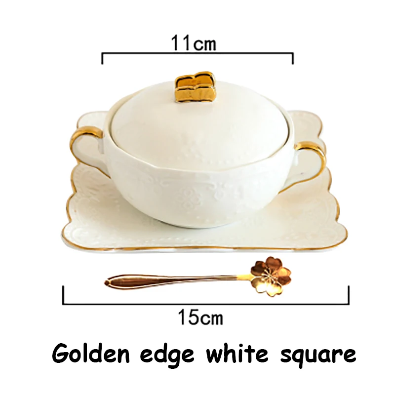 Golden edge white S Салатники с крышкой и поддоном, миска для риса, бинауральные красивые контейнеры для еды, роскошная посуда, посуда для различных видов использования, 1 набор - Цвет: Golden edge white S