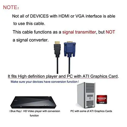 Кабель-переходник для HDMI и VGA конвертер Phoebe168 6Ft 1 8 M Адаптер штыревой на Мужской D-SUB