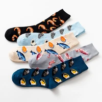 10pcs5pairslot harajuku funny socks women pure cotton cute seafood printed socks for unisex streetwear cartoon mid tube socks