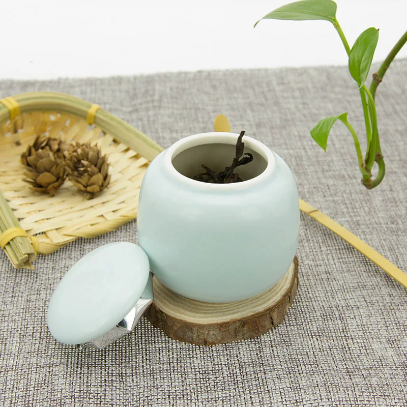Blue Airtight 30g Matcha Caddy Porcelain Mini Tea Empty Storage canister Powder Can Sugar China Jar Decoration |
