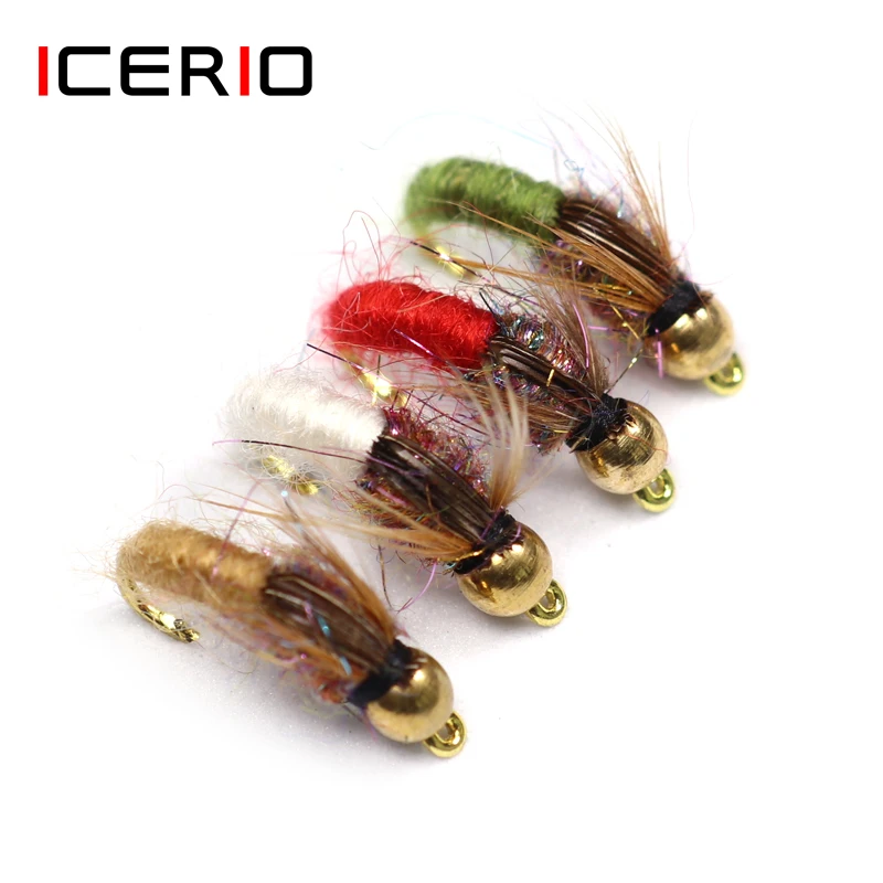

ICERIO 12PCS Brass Bead Head Caddis Nymph Flies Trout Fly Fishing Lure #12