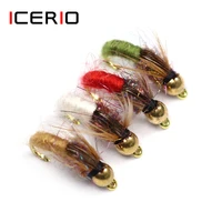 icerio 12pcs brass bead head caddis nymph flies trout fly fishing lure 12