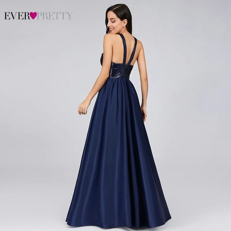 Пикантные темно голубое платье для подружки невесты Ever Pretty трапециевидной формы