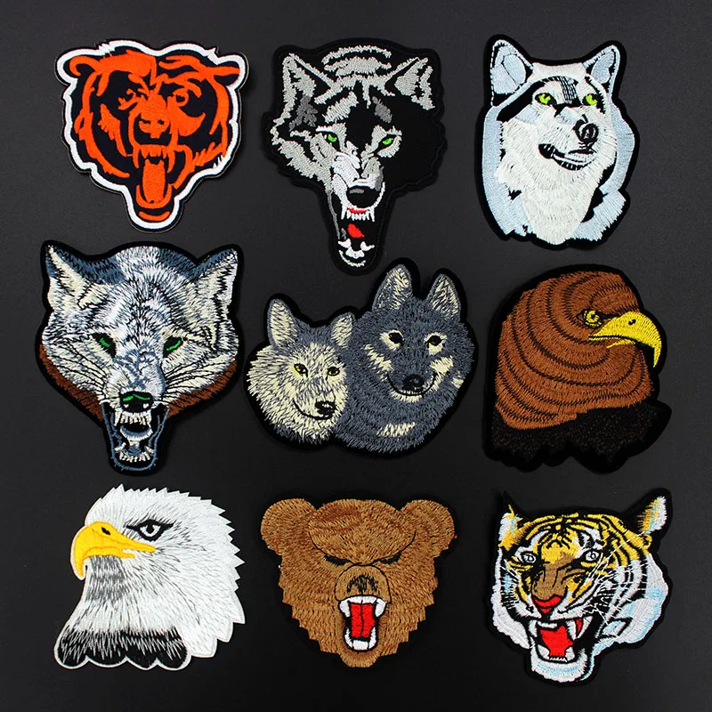 Волк Орел Медведь голова нашивки в виде животных горячий утюжок на вышивке