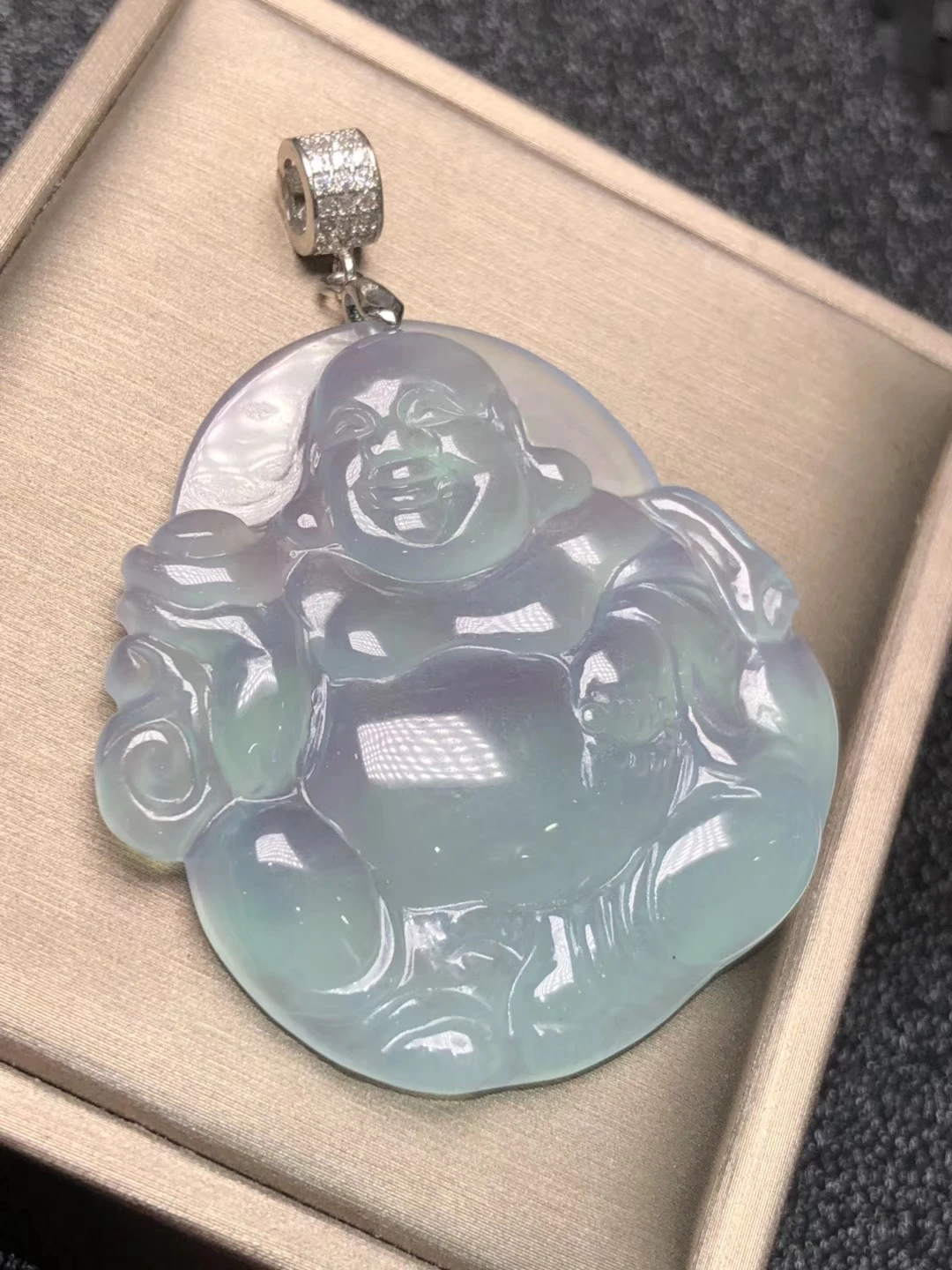 Только один! Натуральный лед халцедон Смеющийся Будда кулон ожерелье свитер цепь