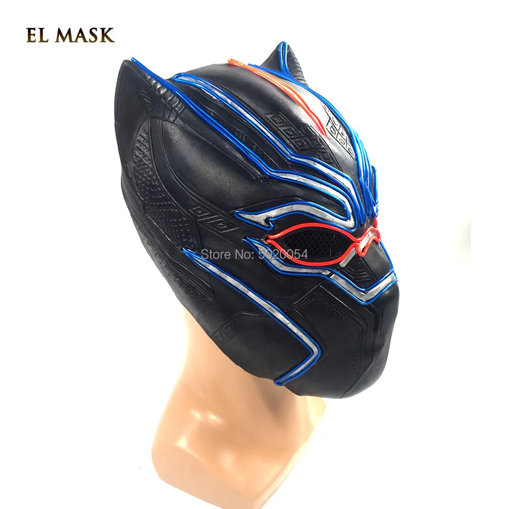 Популярные черные Пантеры светящиеся EL маски костюм супергероя для косплея