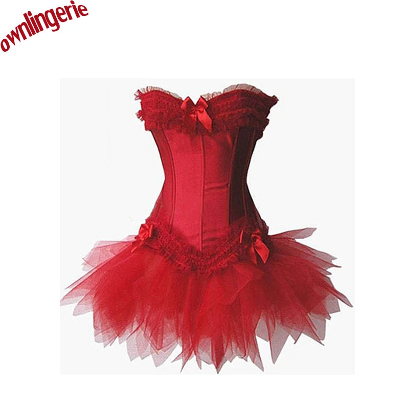 

Free shipping Sexy Burlesque Overbust Corset with Mini TuTu Skirt Fancy Dresses Costume