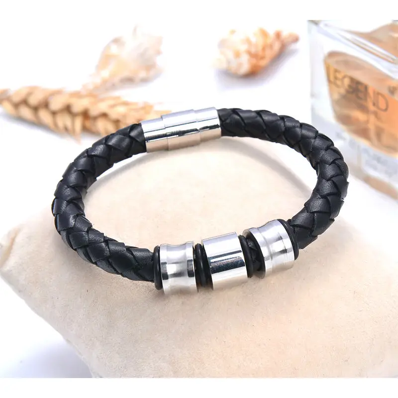 3 бусины из нержавеющей стали кожаный магнитный браслет ювелирные изделия