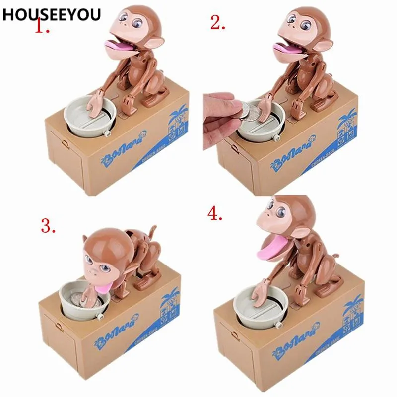 Копилка в виде обезьяны крадущей монеты Автоматическая Коричневая копилка для