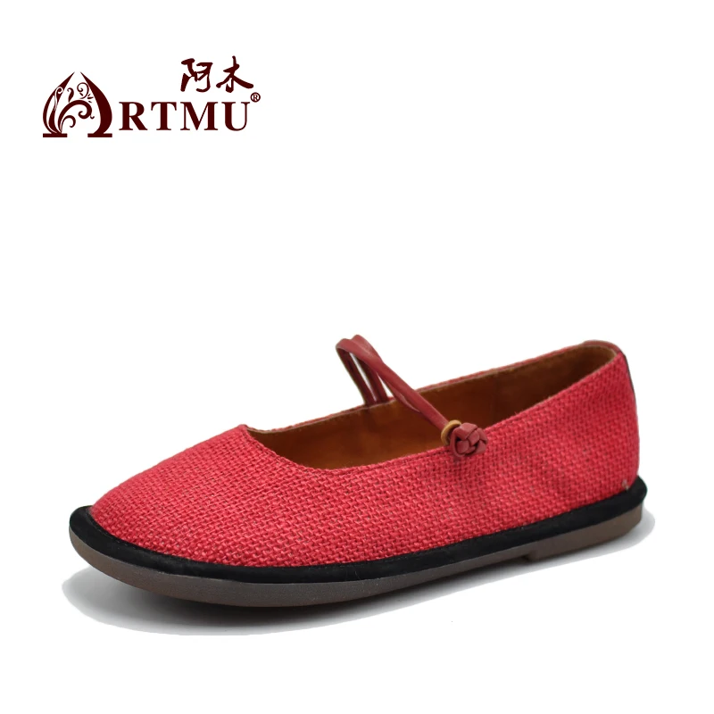 Artmu Retro Women Shoes Mary Jane Casual Vintage Hemp Round Toe Handmade Leather Woman Female Tenis feminin Gift | Обувь