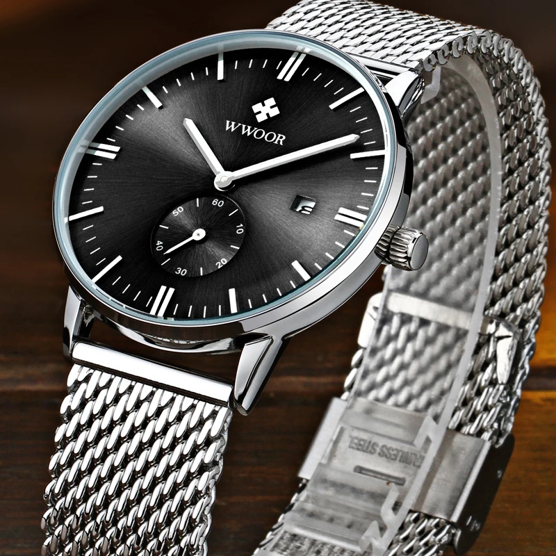 Часы наручные WWOOR Мужские кварцевые брендовые Роскошные модные повседневные
