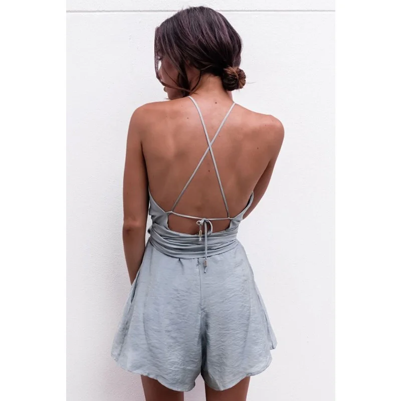 Женский Летний комбинезон без рукавов с тонким поясом облегающие шорты на