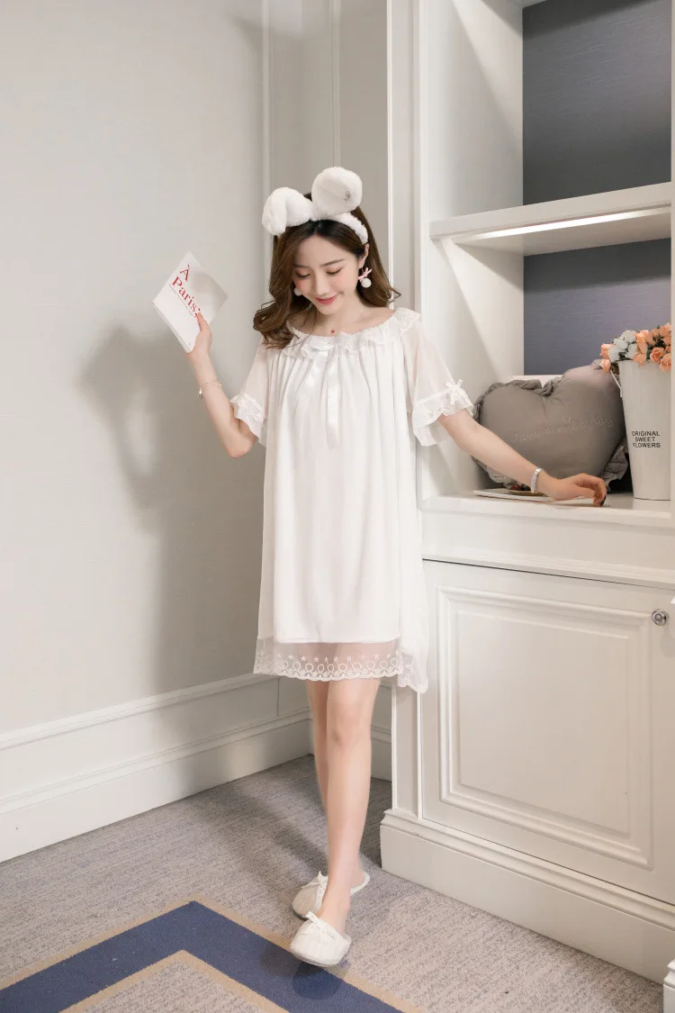 Good quality Loose large size nightgowns women sexy lace night dress cotton nightshirt sweet women's sleepwear home clothes