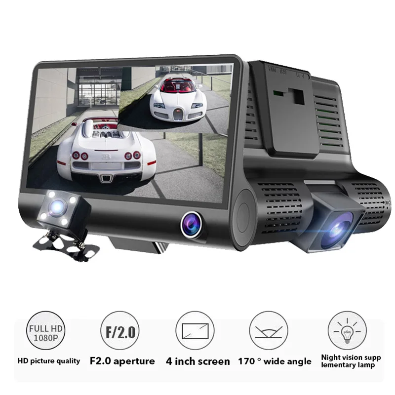 Full HD 1080P черный Автомобильный видеорегистратор 3 камеры s объектив 4 0 дюйма