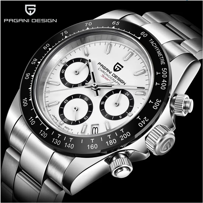 White Dial PAGANI дизайнерские часы мужские многофункциональные часы ремешок из нержавеющей стали бизнес Роскошные военные кварцевые наручные часы relogio masculino - Цвет: White Dial