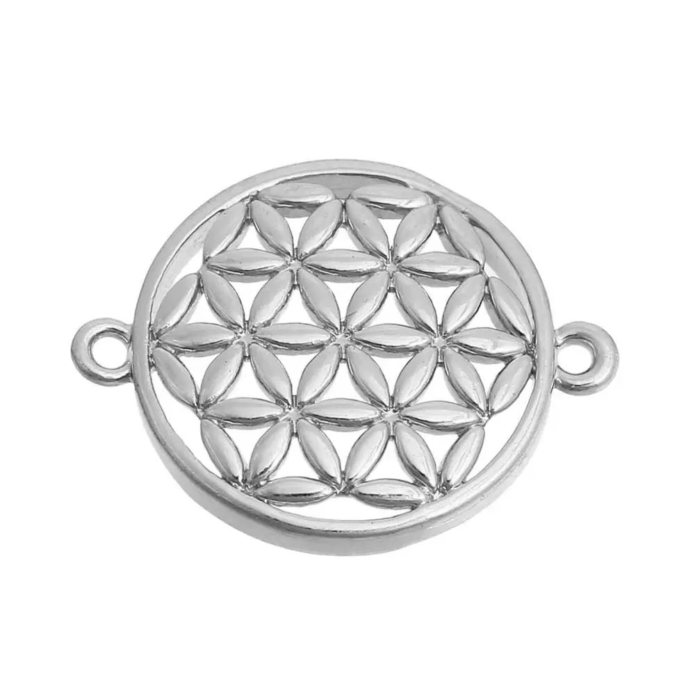 DoreenBeads медь цветок жизни инструменты для наращивания волос результаты Круглый Золотой Цвет узор полые резные 21 мм x 16 мм, 2 шт - Окраска металла: silver tone