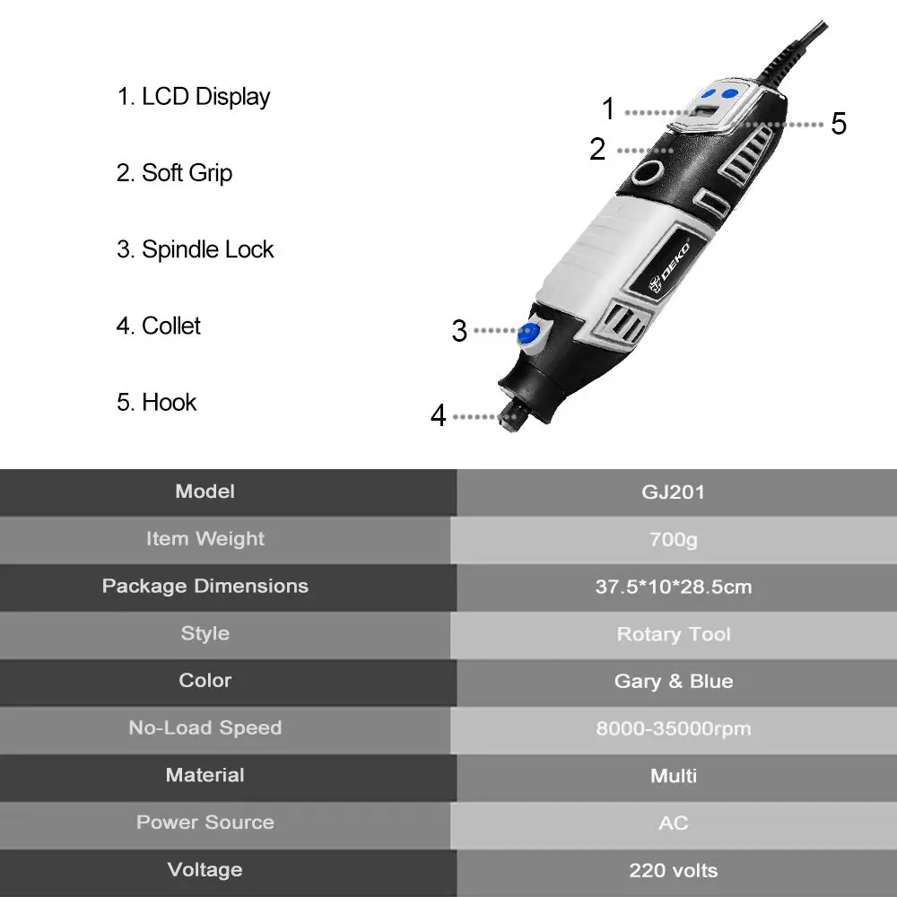 DEKO GJ201 шлифовальный инструмент с переменной скоростью вращающийся гравер в стиле