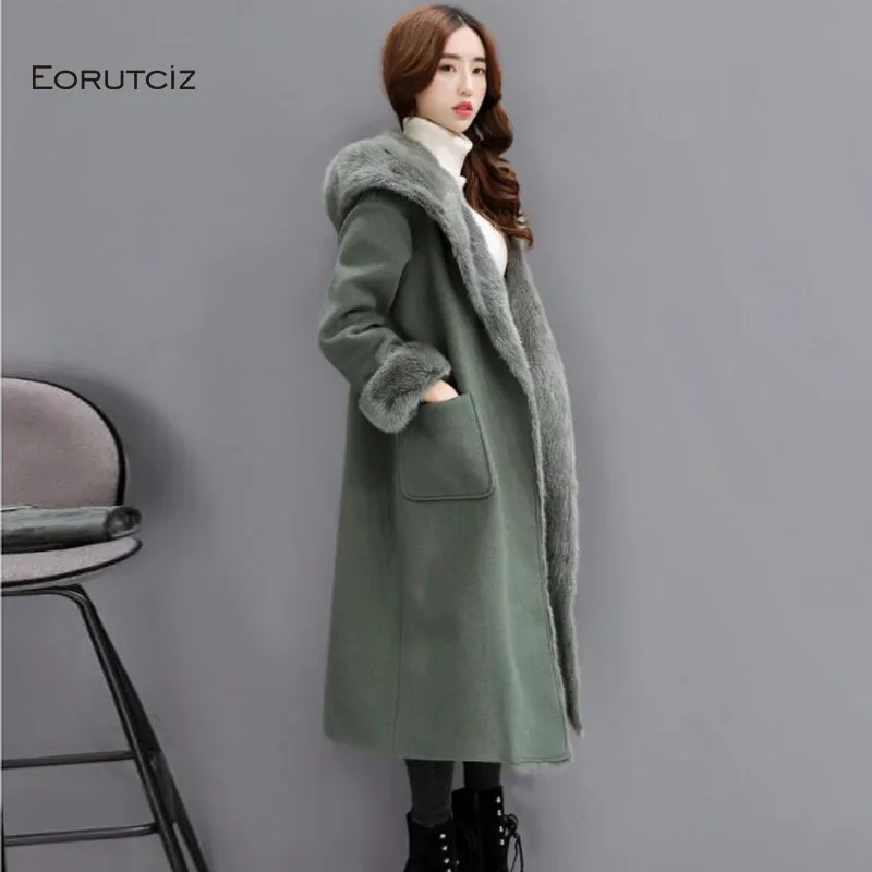 Женская длинная бархатная куртка EORUTCIZ зимняя Толстая теплая с капюшоном в