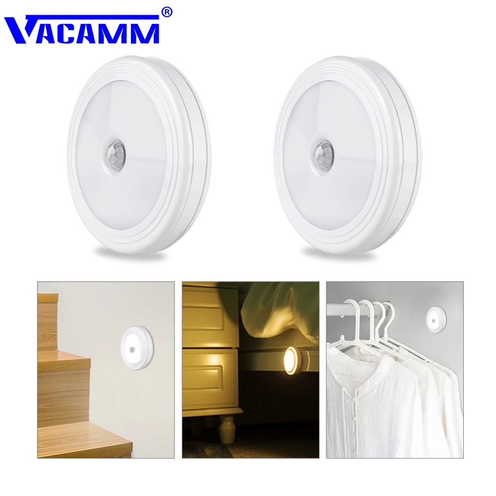 

Vacamm Wall Lamp LED PIR Motion Sensor Auto On/Off Battery Operated Lamp For Indoor Corridor Aisle Stairs Warm White/White
