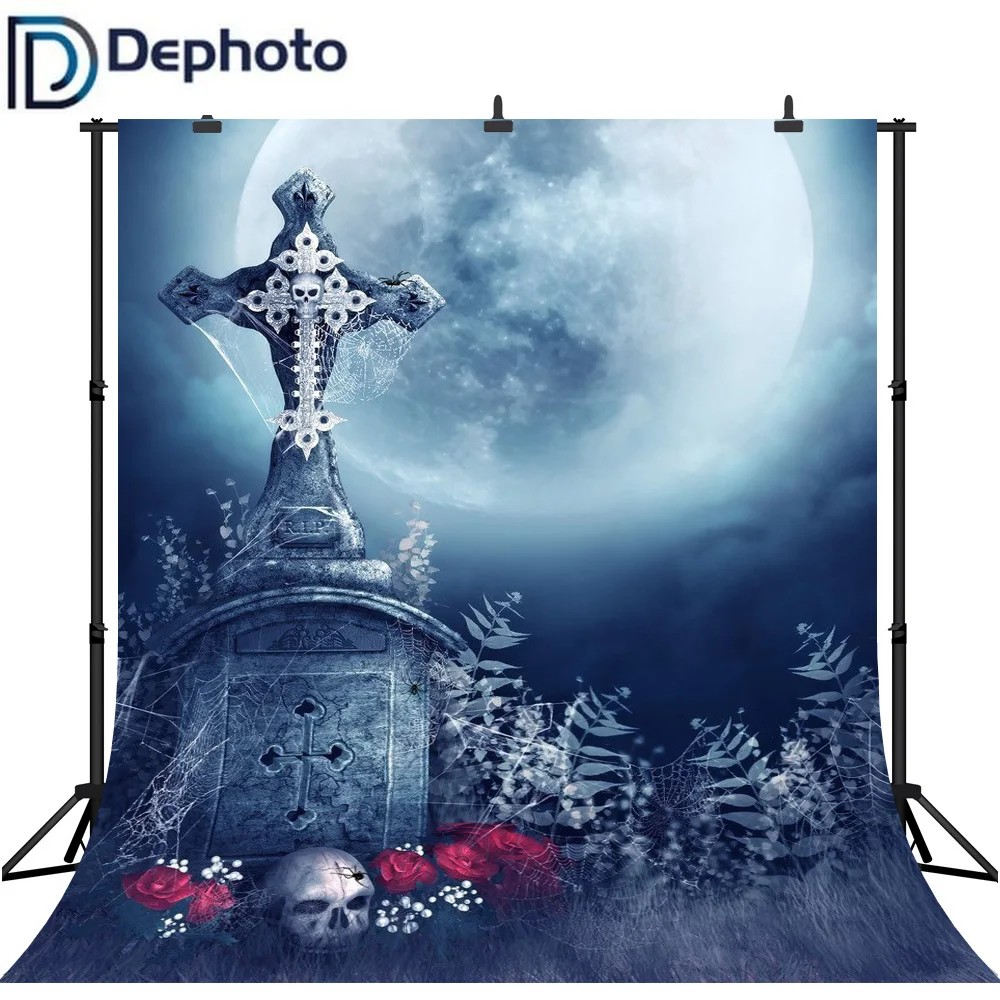 Бесшовный фон для фотосъемки Dephoto с изображением страшного кладбища черепа розы