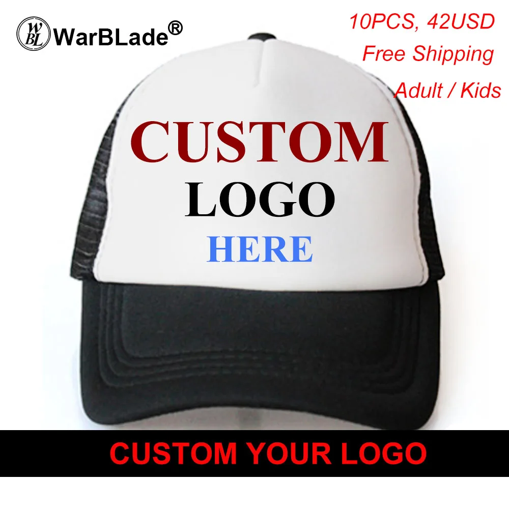 WarBLade Custom Trucker Hat Flat Bill Visor Free Logo Men Women Summer Snapback Caps Sports Team Group Name Picture Print 10PCS