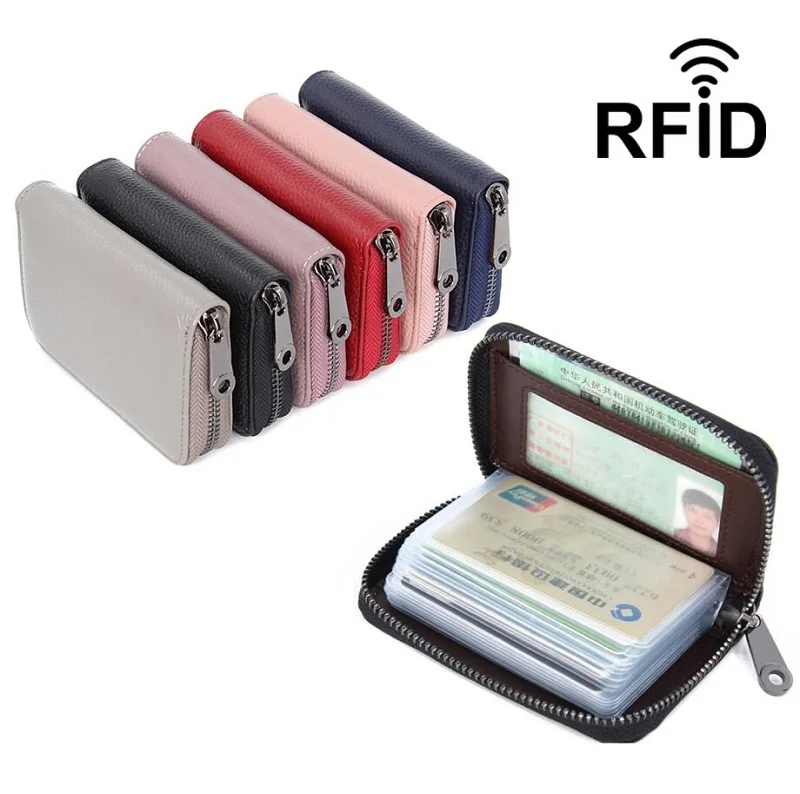 Держатель для карт тонкий металлический RFID визитница чехол натуральная кожа
