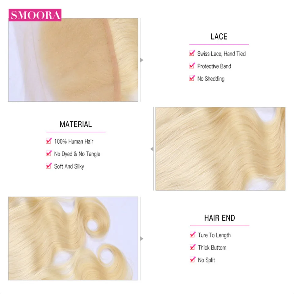 

Brazilian Remy Human Hair Pure Color Blonde Hair 613 Body Wave 3 Bundles With 13*4 Lace Frontal Closure Free Part With Baby Hair