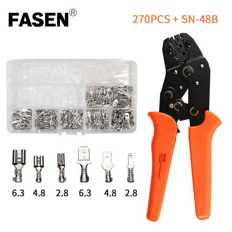 

Wire Terminals Crimping Pliers Tool AWG26-16 270 Pcs 2.8mm 4.8mm 6.3mm Male/Female Wire Spade Connectors Terminals Crimper Kit