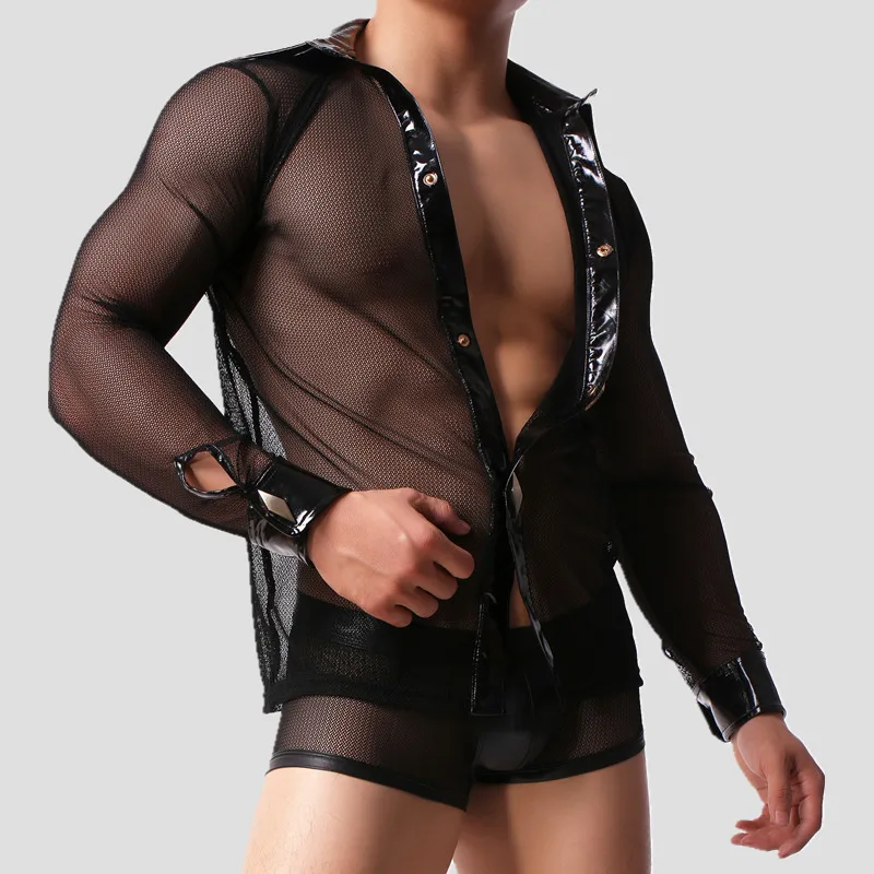 YEHAN сексуальные прозрачные майки мужские сетчатые Лоскутные рубашки из