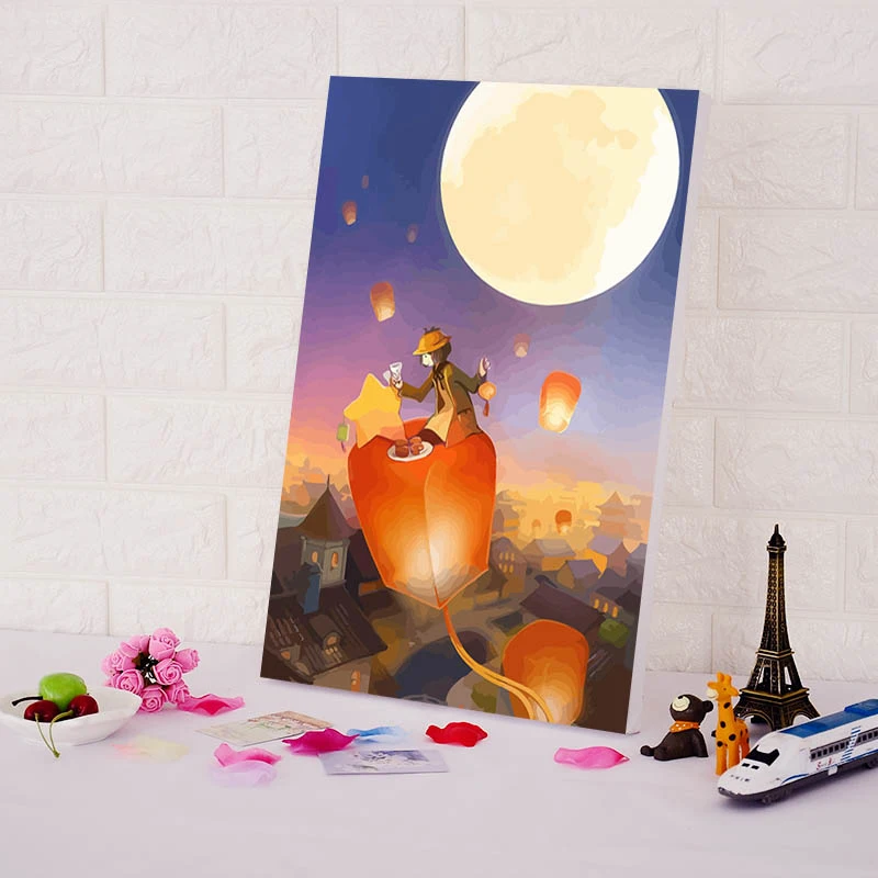 Праздник середины осени Кролик Девочка Луна DIY картина маслом по номерам