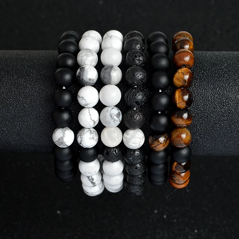 Натуральный белый каменные бусы браслеты с тигровым глазом лавовые bijoux