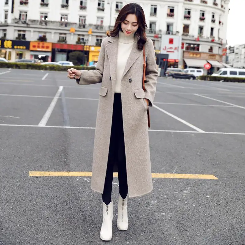 2019 зима для женщин лоскутное шерстяная куртка Осень Мода Элегантные дамы длинный