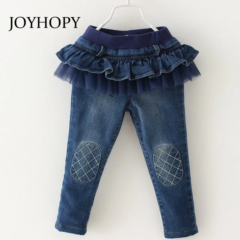 JOYHOPY 2017 джинсы для девочек модные хлопковые брюки с воланом детская одежда|girls