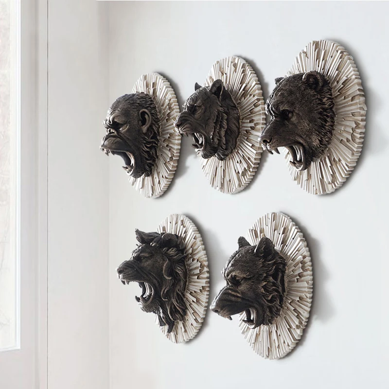 

Vintage Resin Crafts Creative Angry Animal Head Wall Hanging /Bear/ King Kong /Lion /Tiger/ Wolf Simulation Figurine Wall Decor