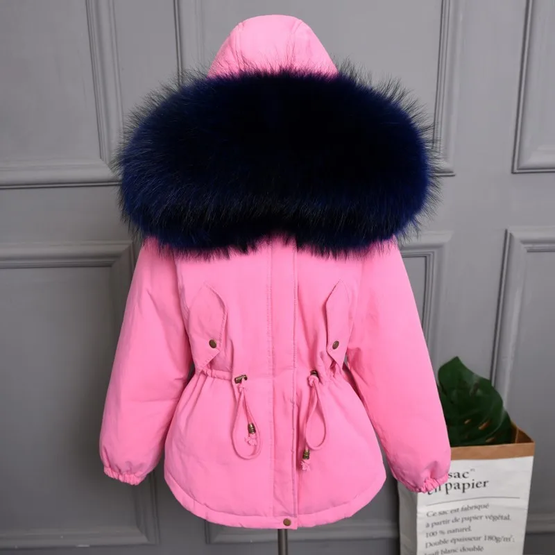 Pink blue Plus size Natural Fur White Duck Down Winter Coat women's jacket with hood Thicken Warm women's down Parka chaqueta mujer YRE05 - Цвет: Pink blue