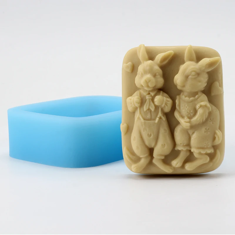 Силиконовая форма для мыла влюбленных с рисунком кролика|candy moulds|soap silicone moldsilicone