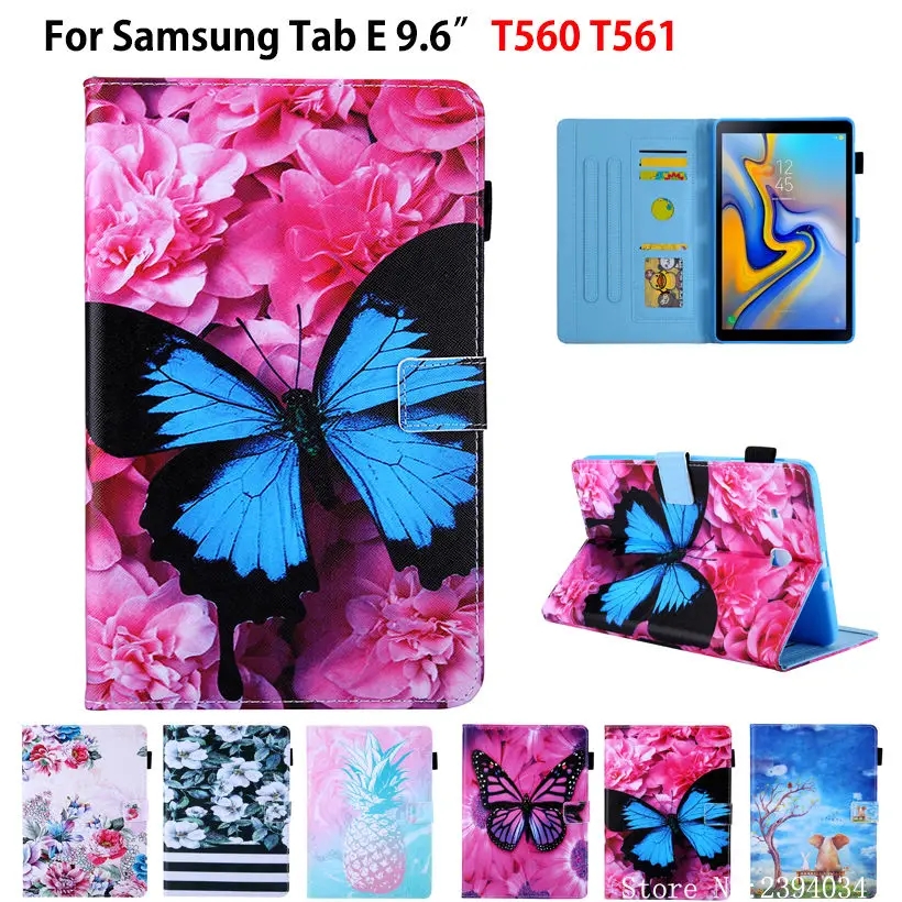 

Женский чехол для Samsung Galaxy Tab E T560, Женский чехол T561, T567V 9,6 дюйма, чехол для планшета с принтом бабочки, силиконовый чехол из искусственной кожи