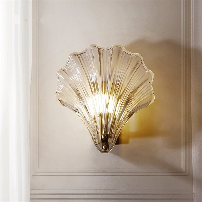 Modern Nordic Crystal Shell Wall Lamps Bedroom Living Room Corridor Balcony Glass Sconces Lights Luxury Bedside Fixtures | Лампы и