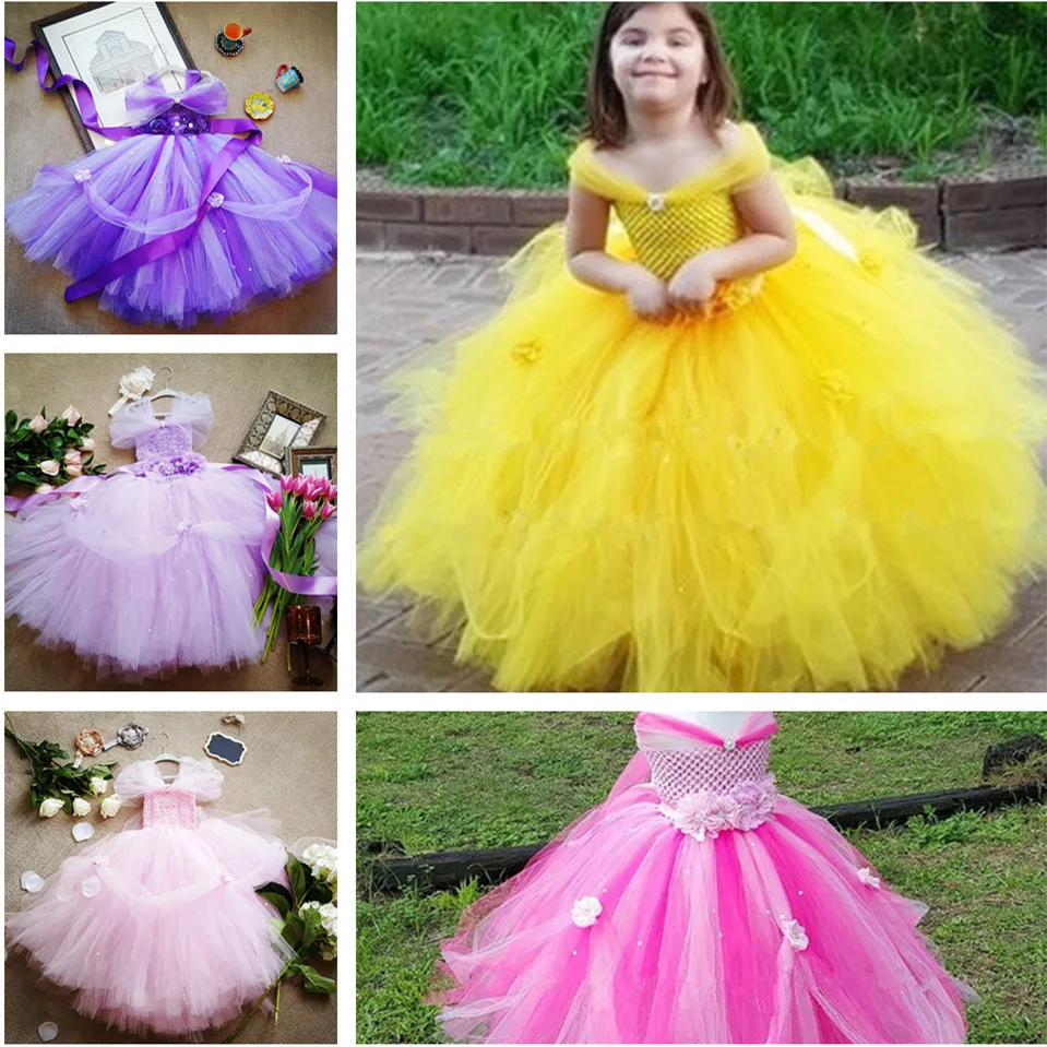 Beautiful Girls Pink Princess Dress Kids Crochet Tail Tutu Ball Gown with Flower Headband Children Wedding Party Dresses | Детская