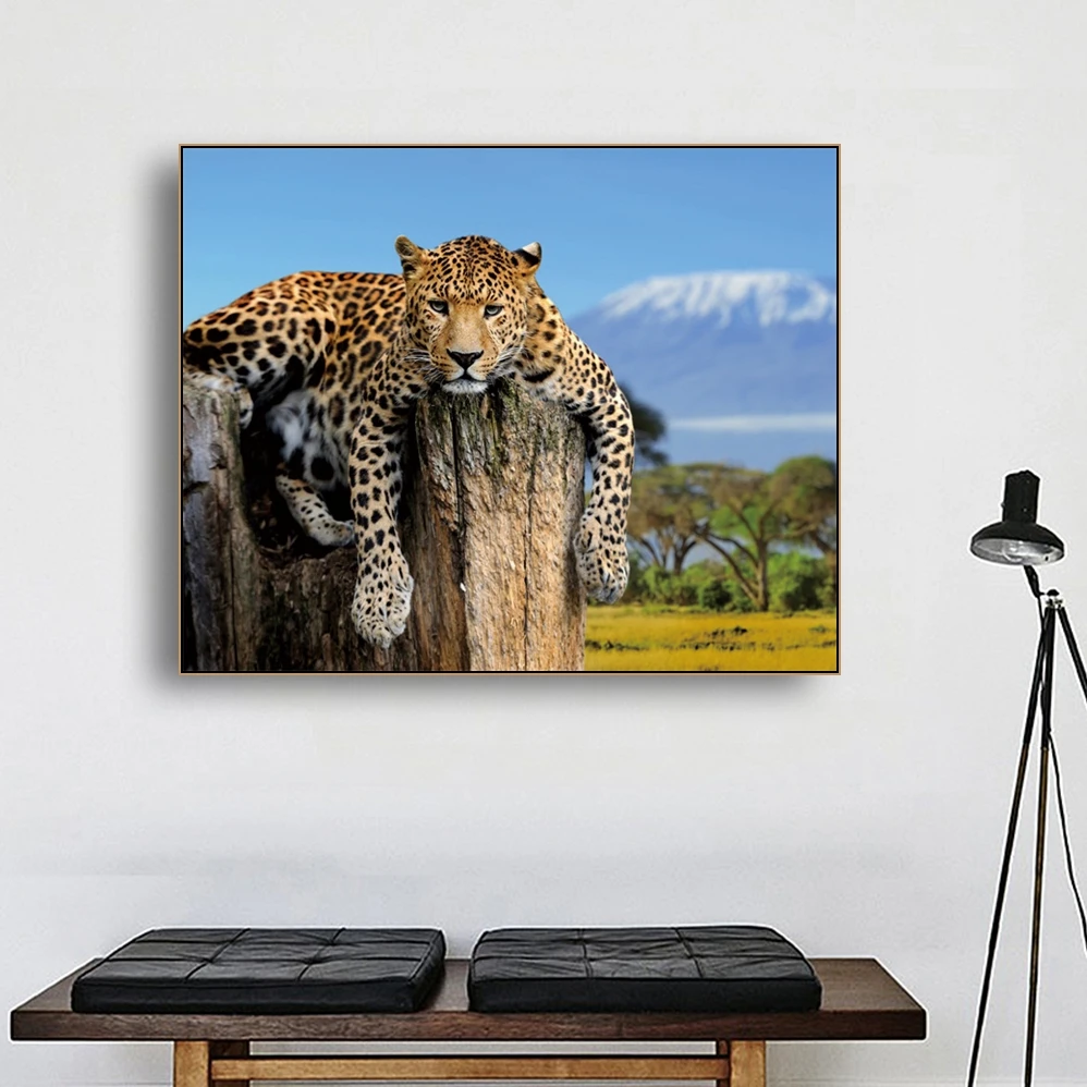 

Laeacco Canvas Calligraphy Painting Leopard Posters and Prints Animal Wall Artwork Pictures for Living Room Bedroom Decoration