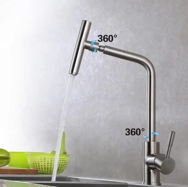 Бесплатная доставка кухонный кран из нержавеющей стали 304 раковина смеситель для