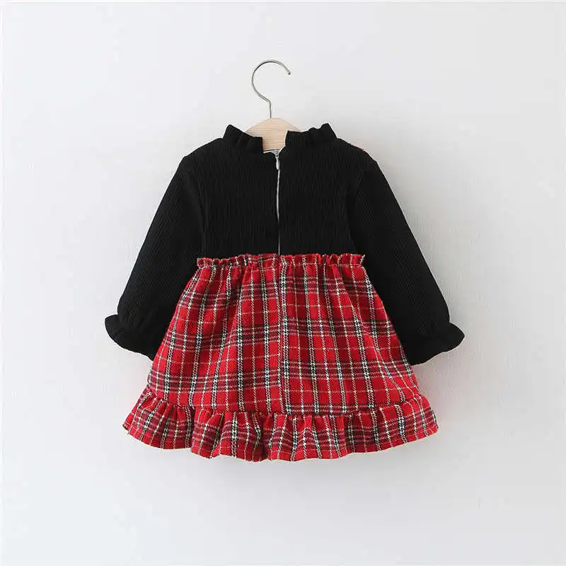 BibiCola 2019 New Arrival Ball Gown Lovely Cheery Front Plaid Casual Long Sleeve Plus Velvet Thicken Cotton Toddler Girls Dress | Детская