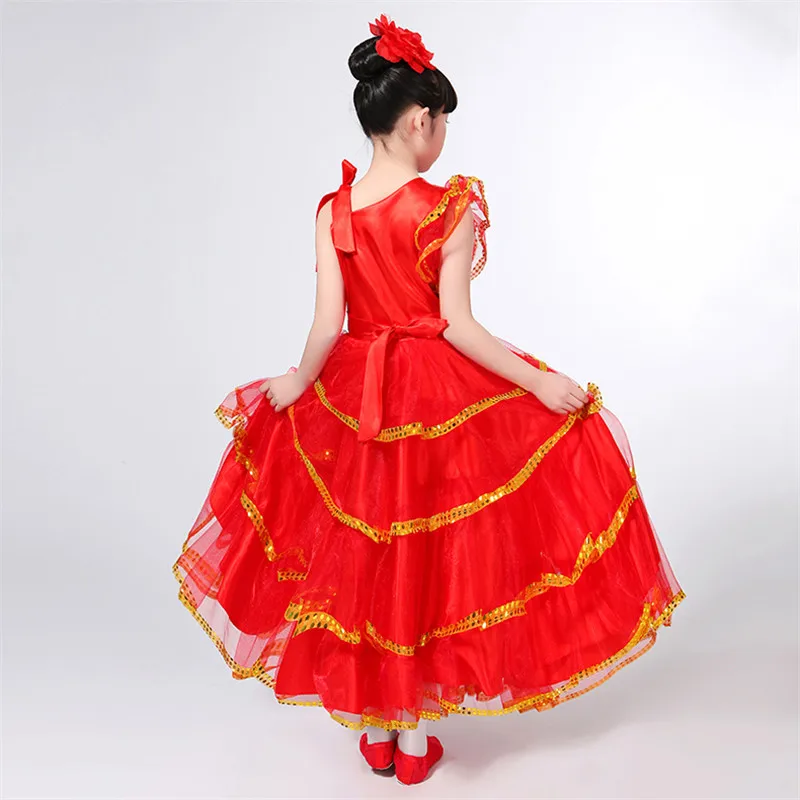 

Kids Flamenco Red Long Skirt Spanish Senorita Flamenco Dancer Fancy Dress Costume Spanish Flamengo Dance Dresses For Girl DN3040